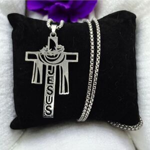 Crown of Thorns Cross Pendant Necklace Stainless Steel Christian Easter Jewelry